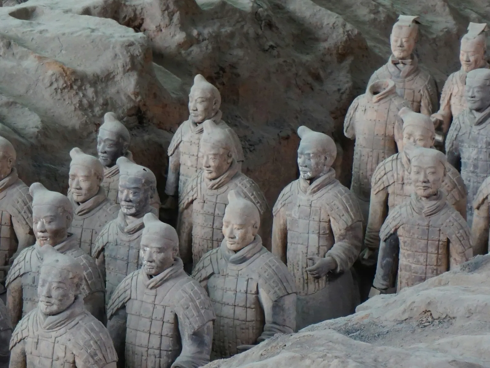 Terracotta Army figures inside the excavation hall in Xi'an