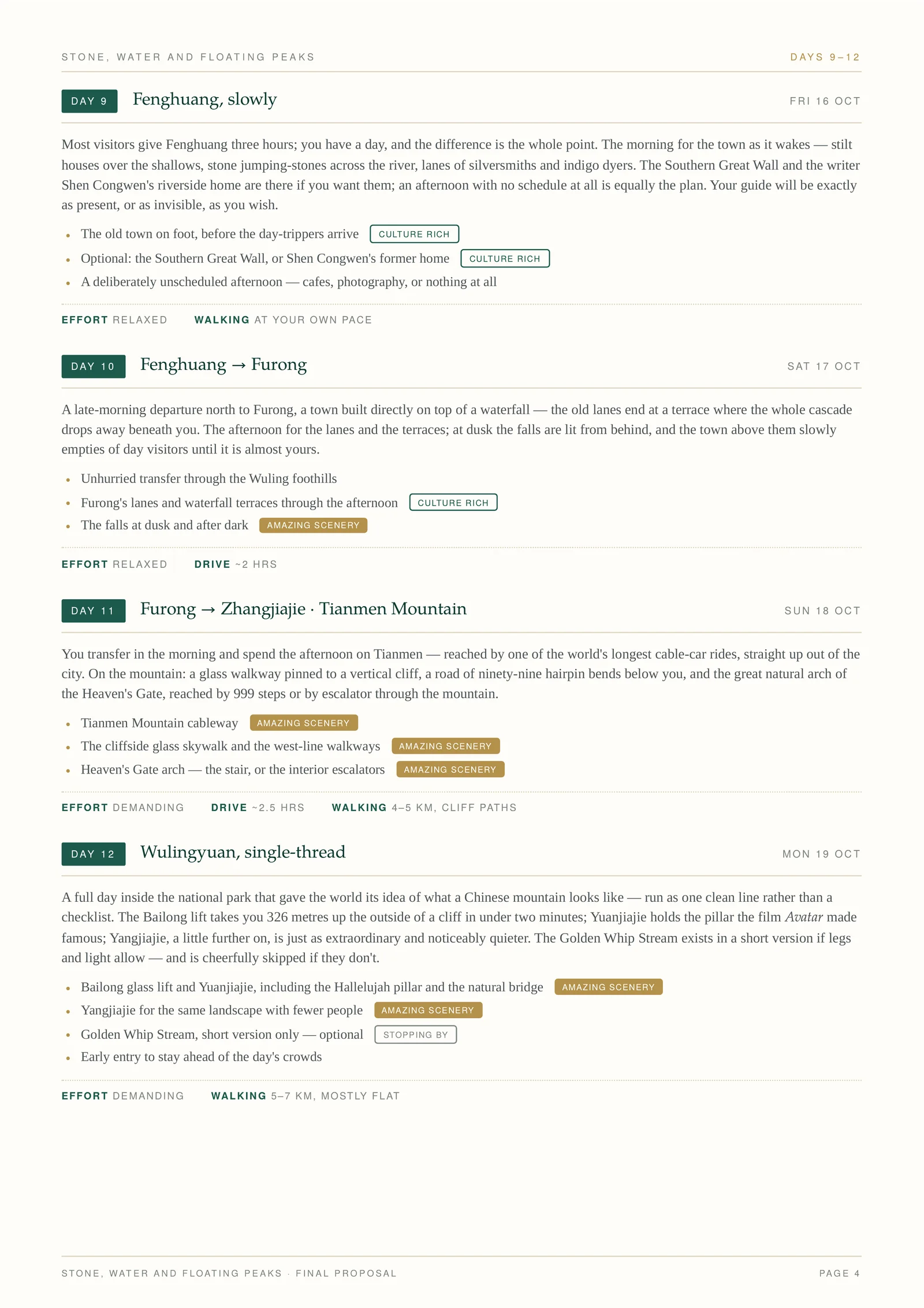 Jade Days sample proposal — page 4: Days 9–12, crossing into Hunan.
