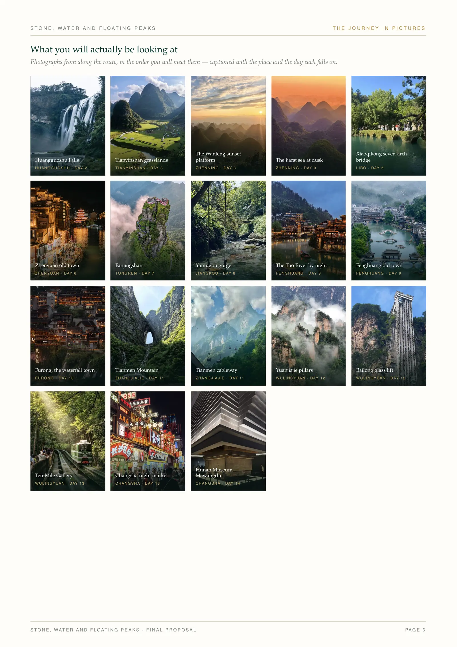 Jade Days sample proposal — page 8: What you will actually be looking at — photographs from the route itself.