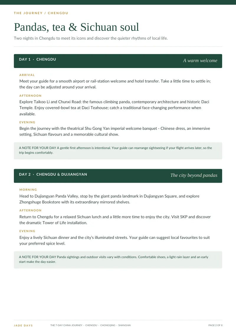 Page 2: days one and two in Chengdu