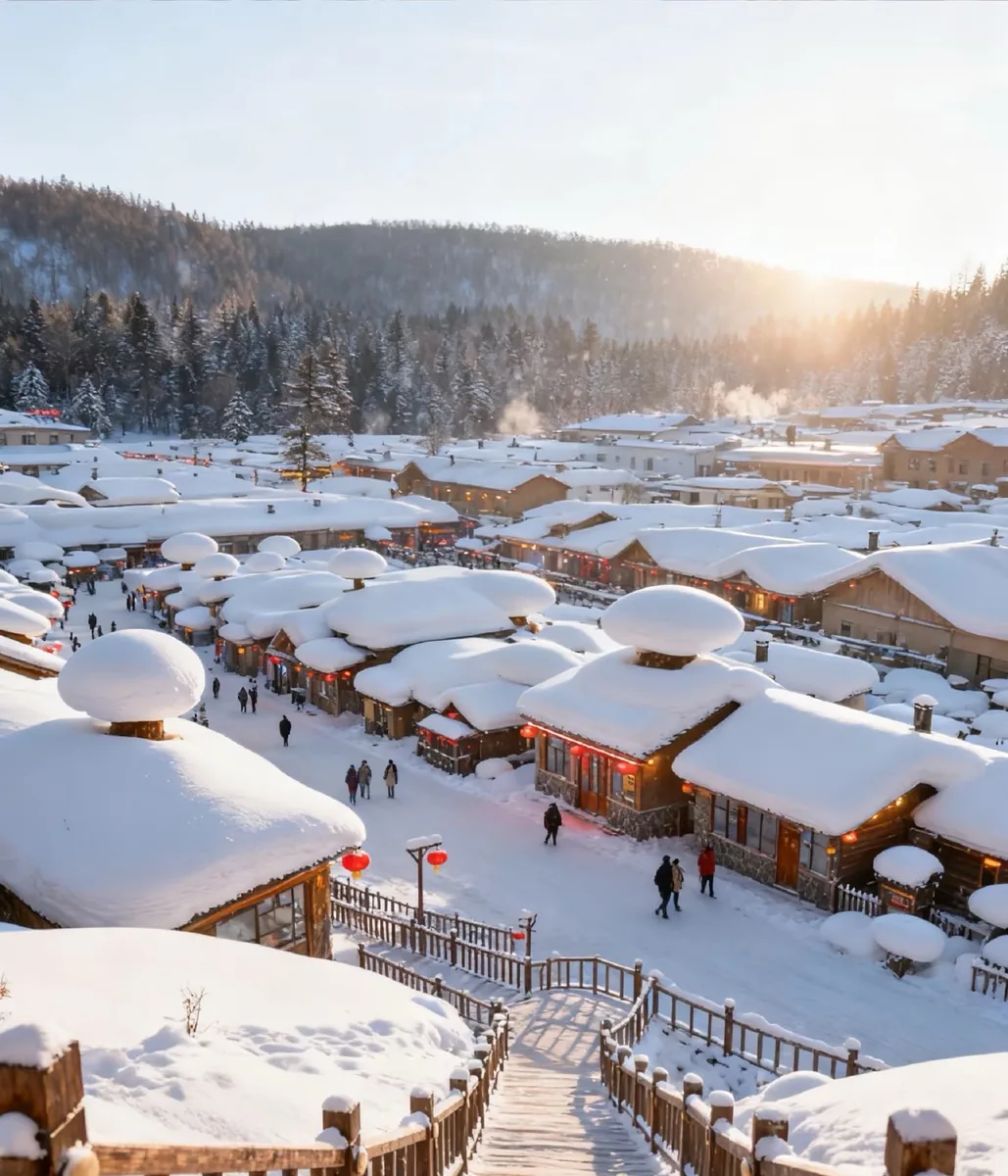 Snow-mushroom rooftops in China Snow Town