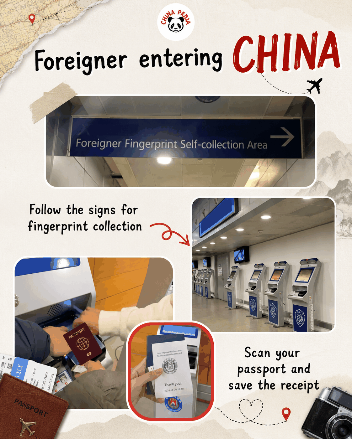Self-service fingerprint kiosks before immigration at a Chinese airport