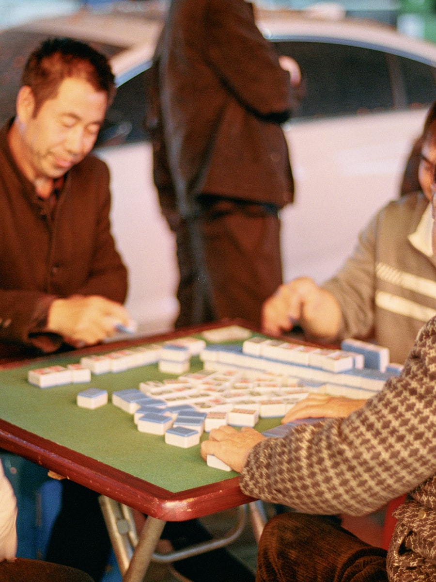 Mahjong tiles arranged on a table