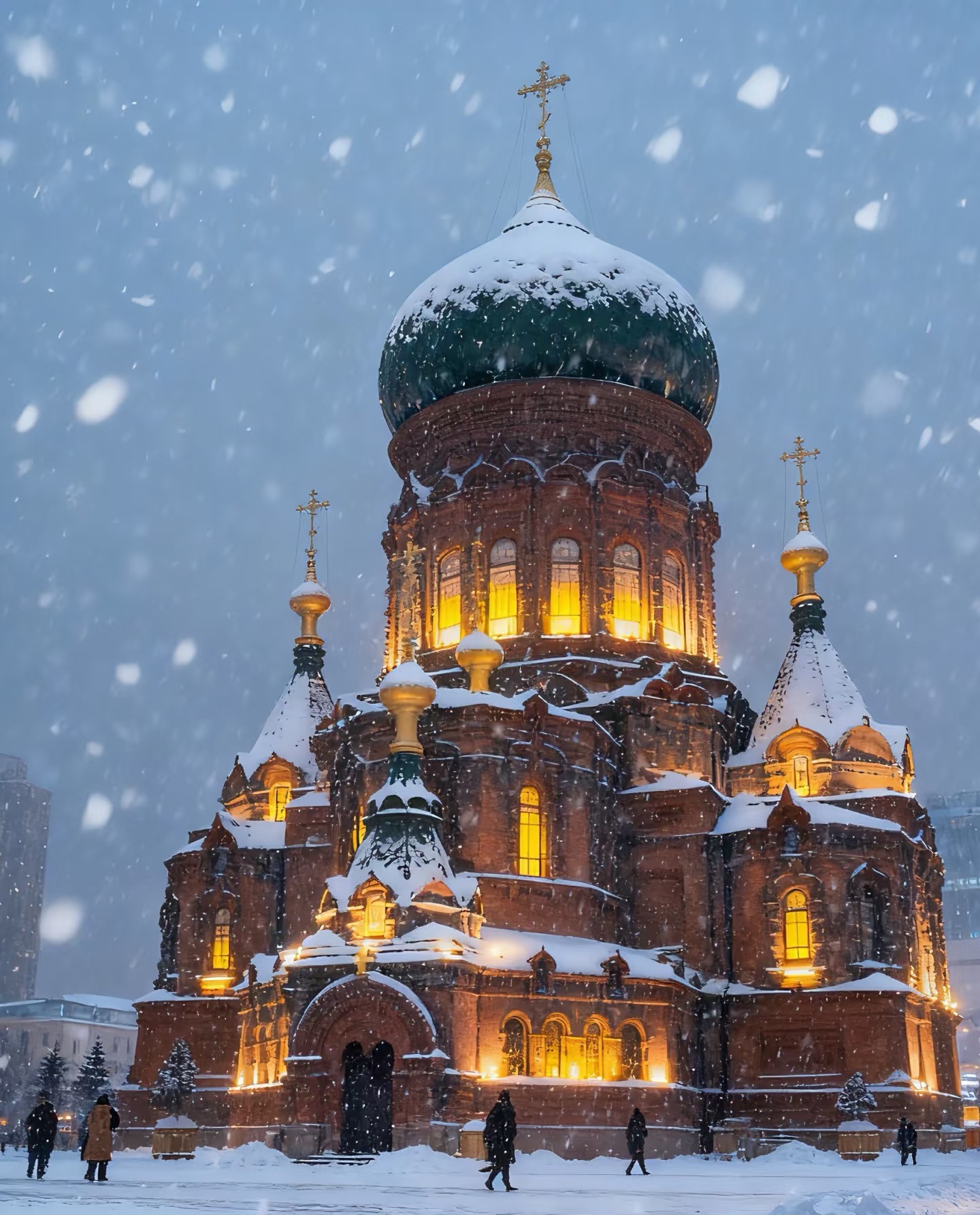 Saint Sophia Cathedral in Harbin under snow